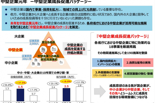 「中堅企業成長促進パッケージ」で示された重点18施策